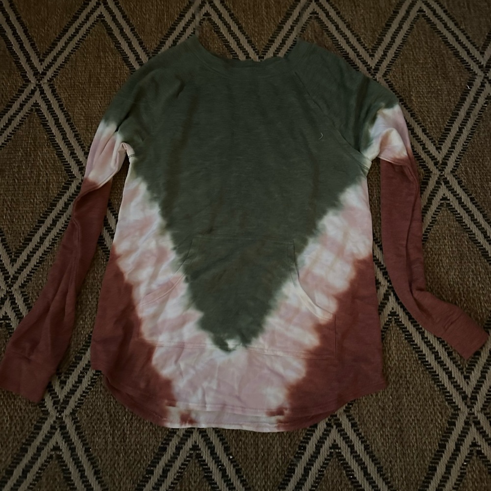 Army Green, White, and Blush Chevron No Boundries Long Sleeve Tee With Pockets